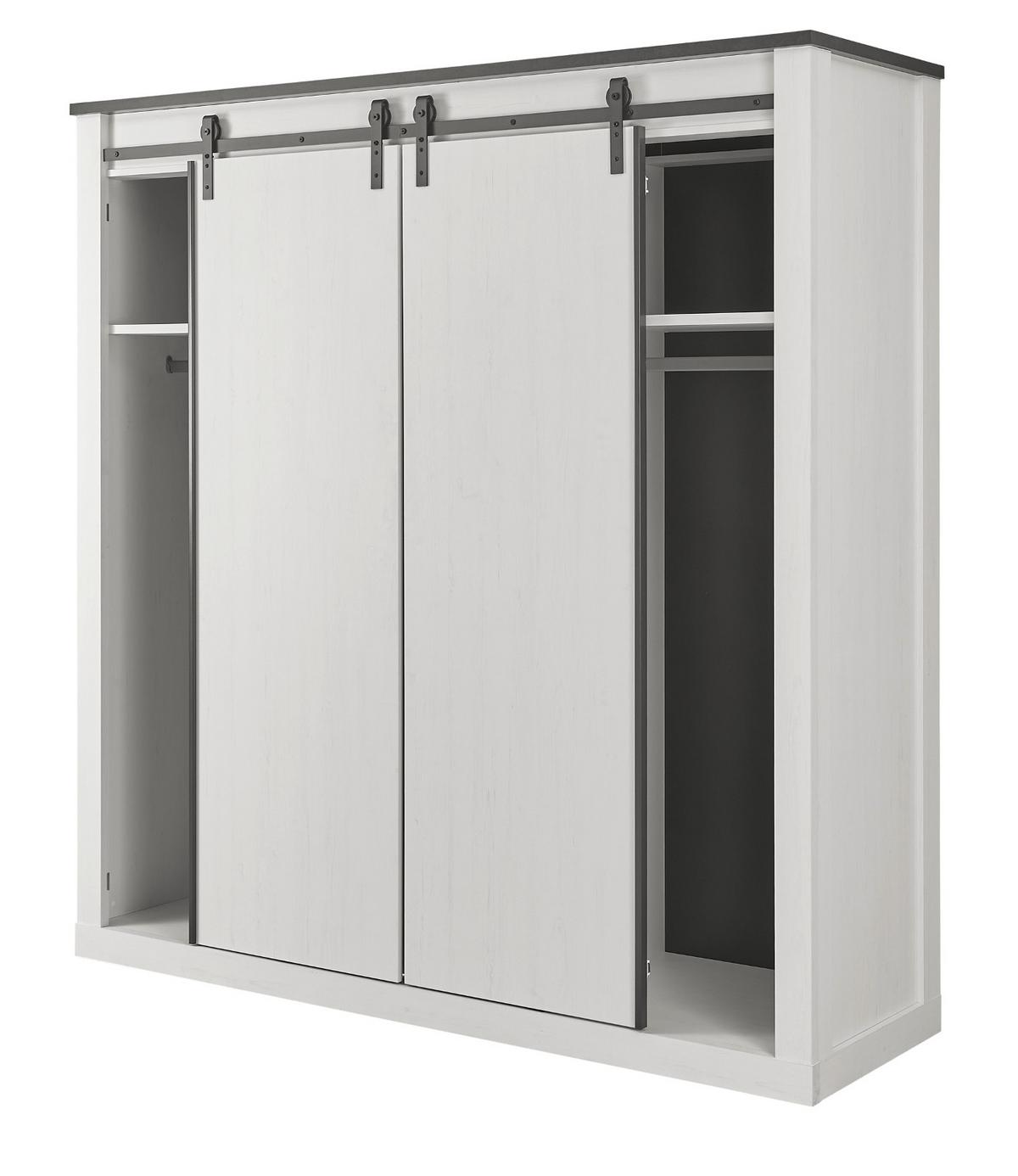 KLEIDERSCHRANK weiß Pinie, anthrazit Landhaus, Schiebetürenschrank 3-türig mit Spiegel 201 x 209 - Anthrazit/Weiß, Holzwerkstoff/Metall (201/209/63cm) - Furn.Design