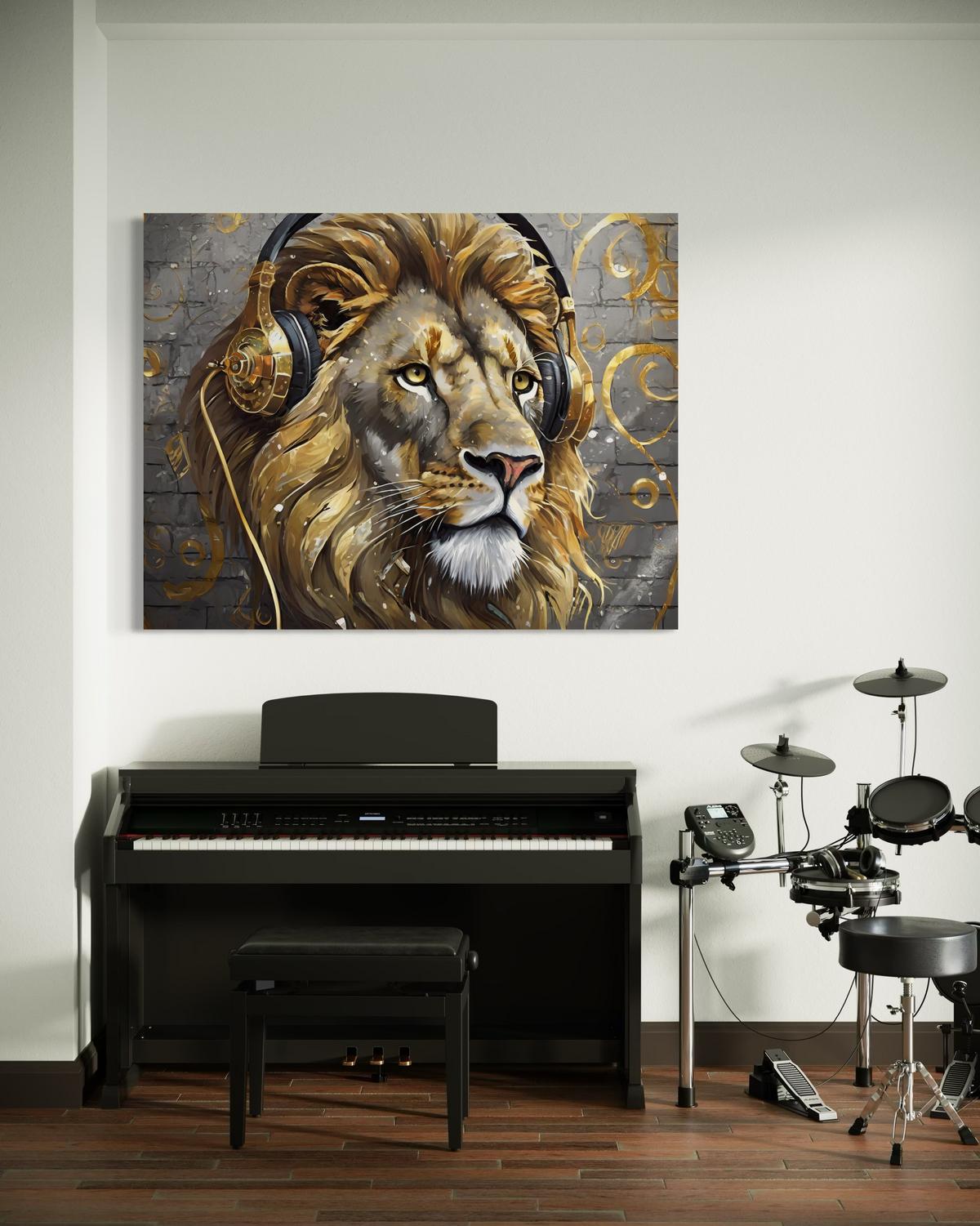 WANDBILD musik löwe tiere - Goldfarben, Textil (60/40cm) - Feeby