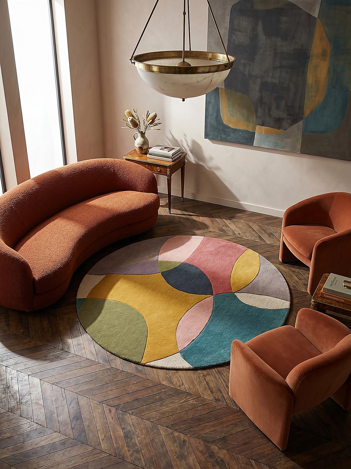 WOLLTEPPICH AIRE, abstrakt, aus Wolle, Bunt, Ø 160 cm - Multicolor, Textil (160/160cm) - KADIMA DESIGN
