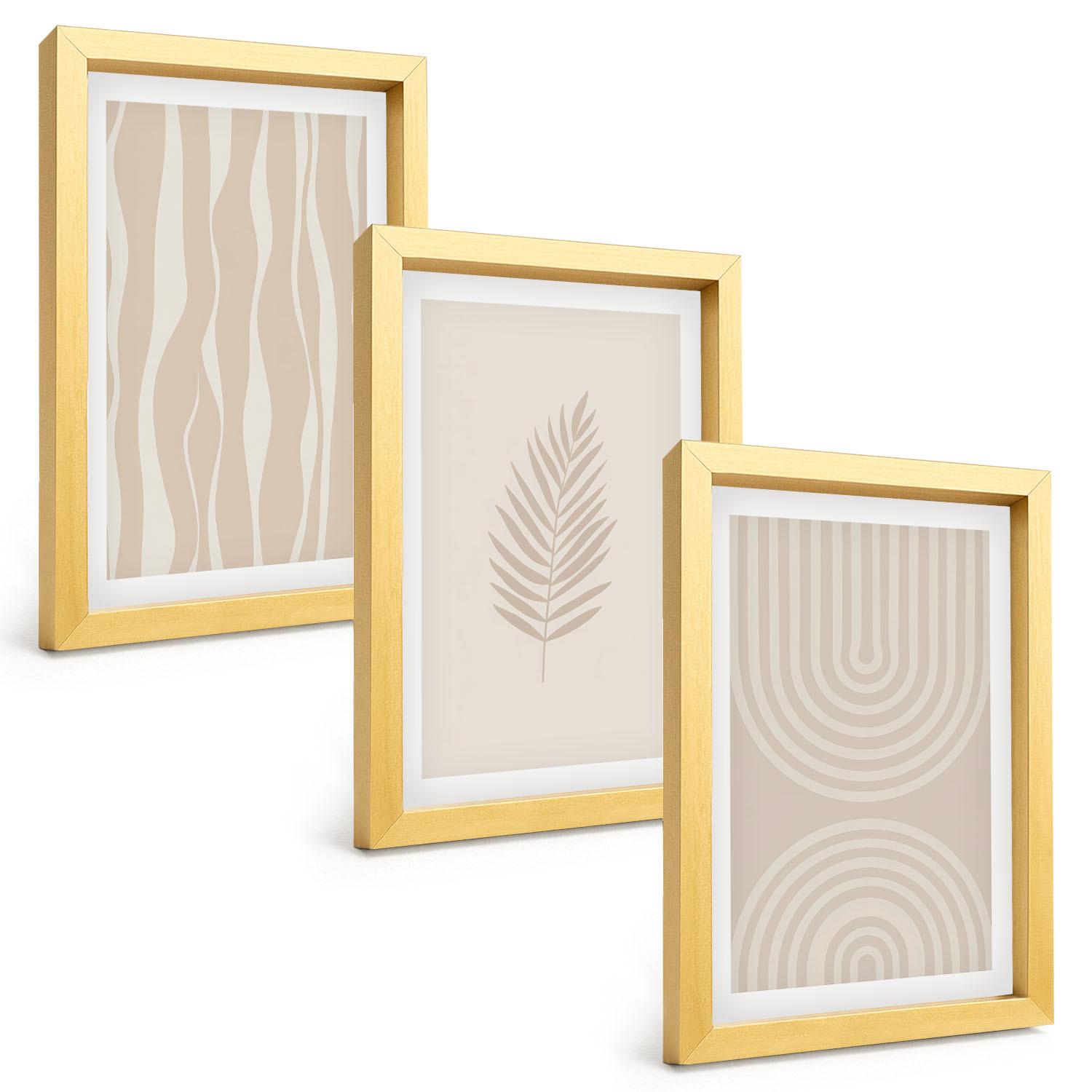 BILDER SET 3er Set - 20x30 cm Goldrahmen - Beige Pflanzenmuster - Goldfarben, Kunststoff (20/30cm) - TULUP