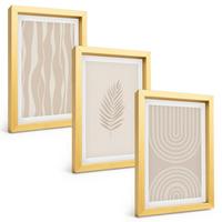 BILDER SET 3er Set - 20x30 cm Goldrahmen - Beige Pflanzenmuster - Goldfarben, Kunststoff (20/30cm) - TULUP