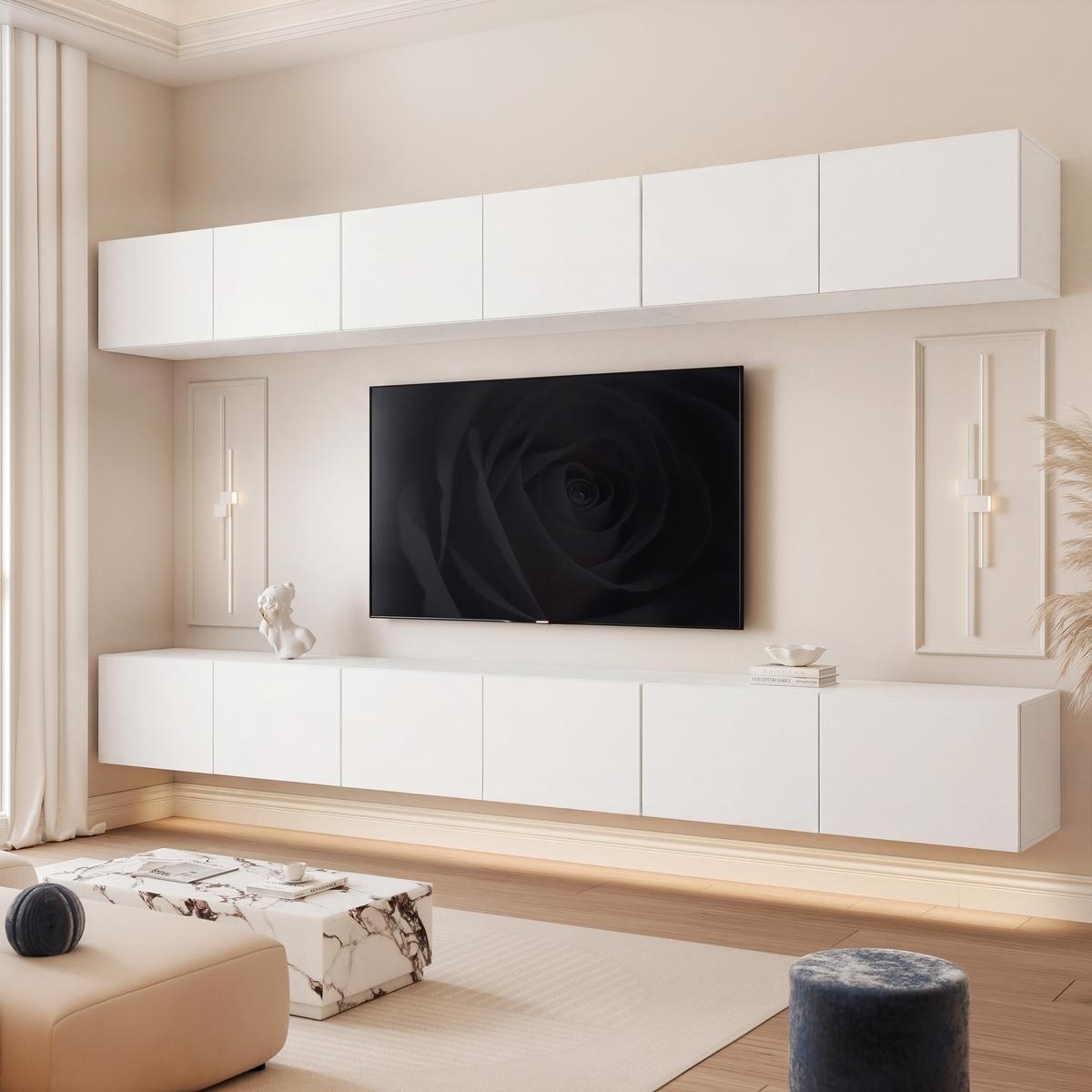 TV-LOWBOARD ANGEL V mit LED-Beleuchtung, 300 cm Weiß matt - Weiß, Holzwerkstoff (300/36/40cm) - Idohome