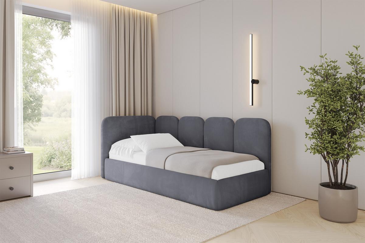 EINZELLBETT Jugendbett mit Bettkasten, Rechts - VELY 80x200 Dunkelgrau - Titanfarben, Holzwerkstoff/Textil (80/200cm) - ALTDECOR