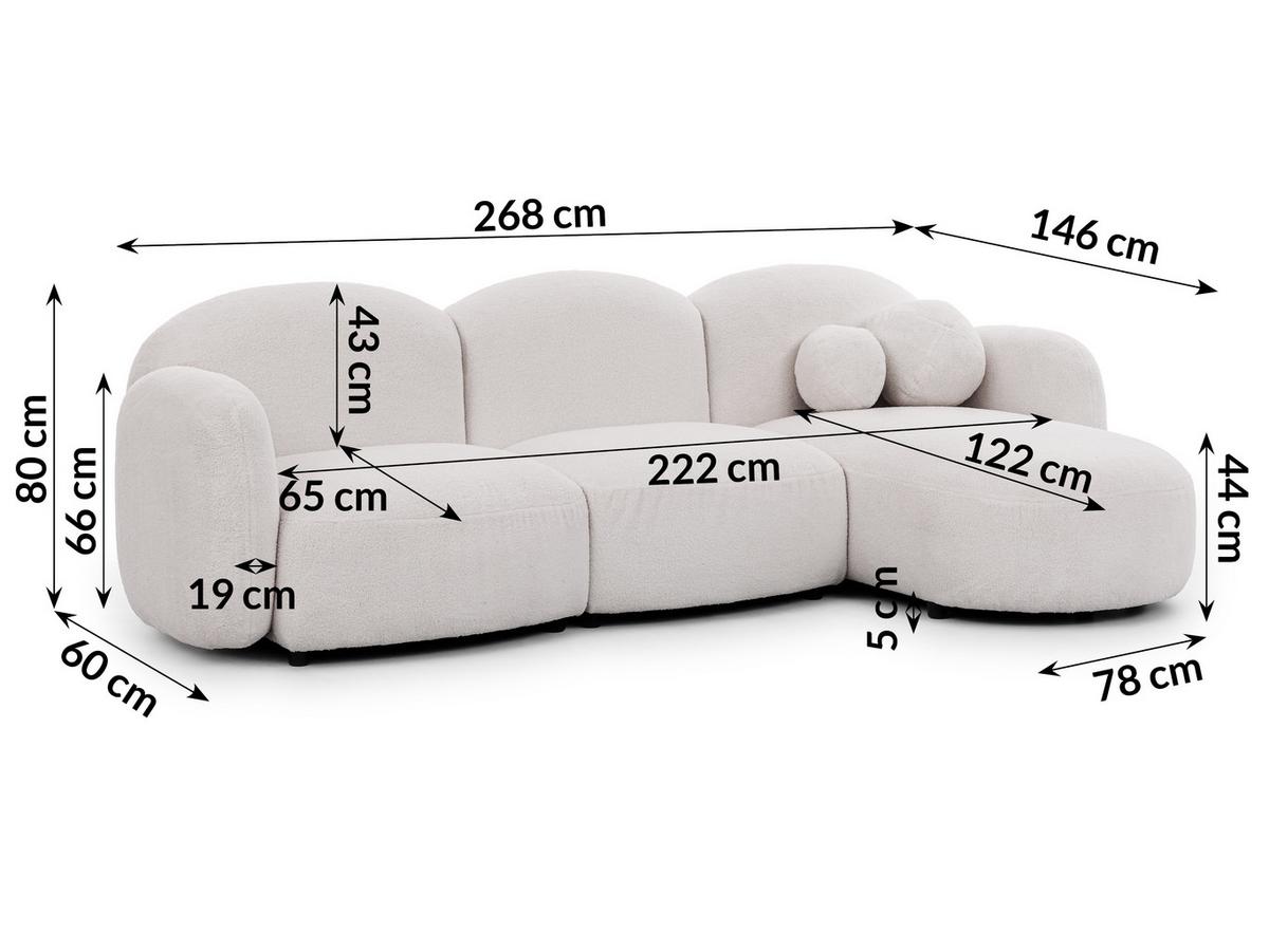 ECKSOFA Nuvola mit abgerundetem Design Schwarz Bouclé-Stoff - Ottomane Rechts - Schwarz/Weiß, Holz/Kunststoff (268/146cm) - S-Style