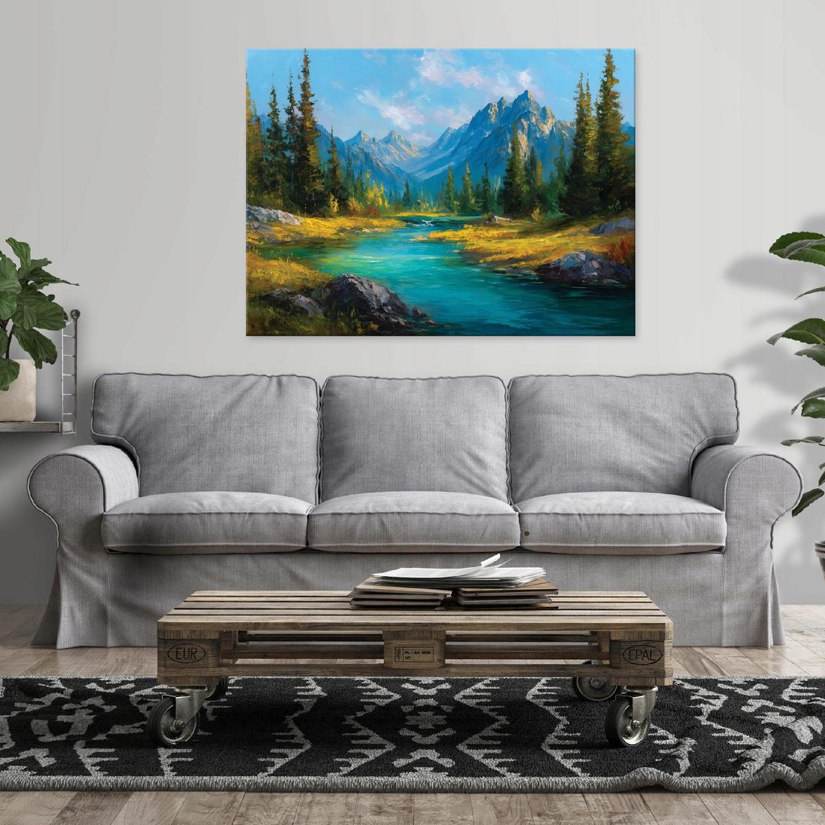 LEINWANDBILD Gebirge Landschaft Blau 120x80 cm - Multicolor, Holzwerkstoff (120/80cm) - Wallarena