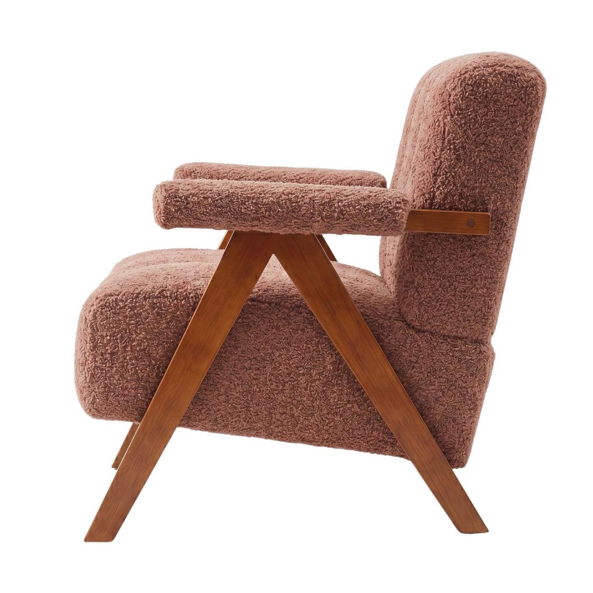 SESSEL aus bouclé und eichenholz, moderner akzentstuhl - Rostfarben, Holz (77/77/68.5cm) - Urban Meuble