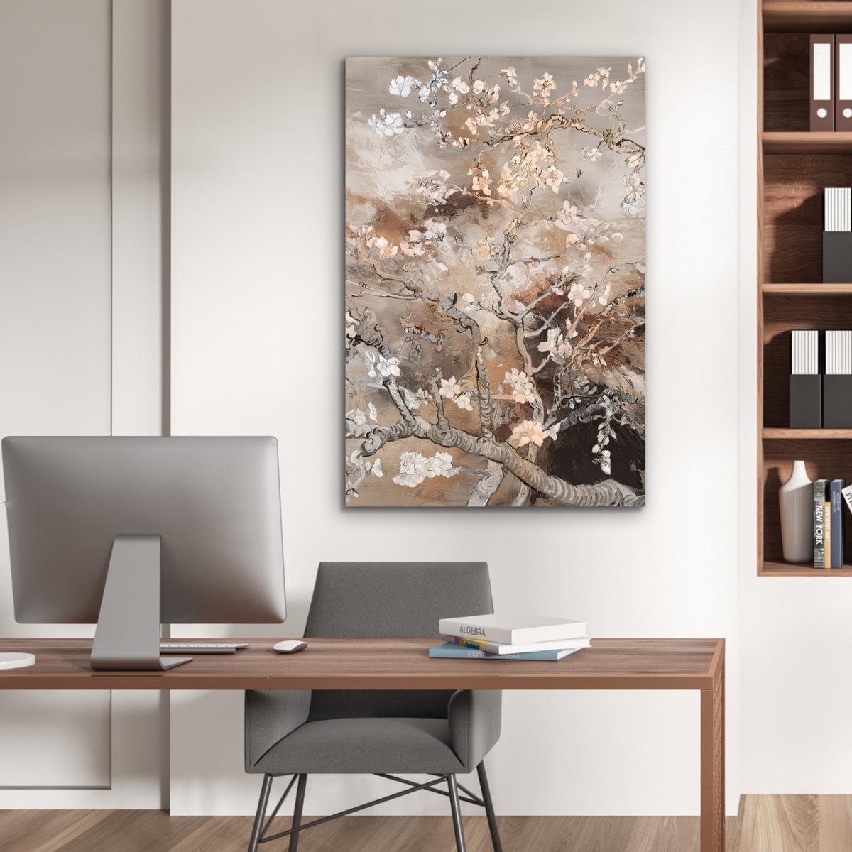METALLBILD Mandelblüte - Kunst - Van Gogh - Beige - Abstrakt 80x120 cm - Braun, Metall (80/120cm) - MuchoWow