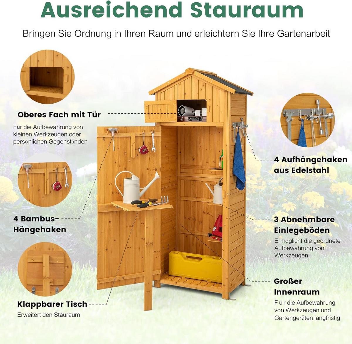 GERATEHAUS wetterfest Holz - Apfelbaumfarben, Holz (75/181/50cm) - COSTWAY