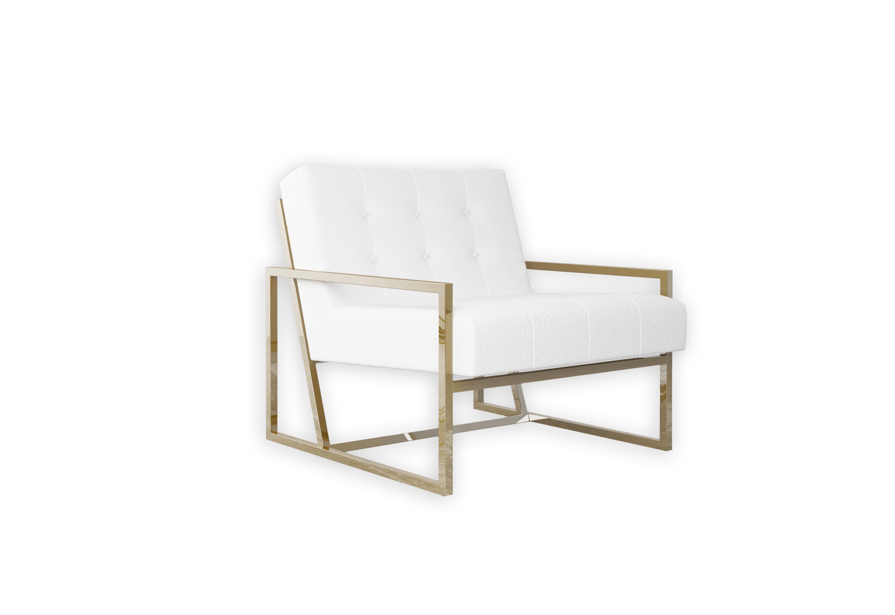 LOUNGESESSEL Duban Weiß Bouclé-Stoff - Goldfarben/Weiß, Holz/Textil (84/81/89cm) - S-Style Möbel