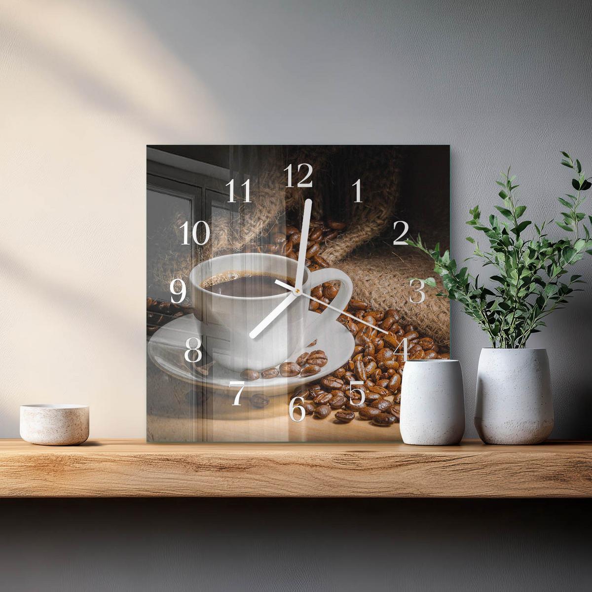 WANDUHR aus Glas 30x30 cm - Kaffee - Braun, Glas (30/30/0.4cm) - TULUP