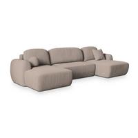 WOHNLANDSCHAFT SAVONA P Beige Kordstoff mit Schlaffunktion - Beige/Schwarz, Holz/Kunststoff (320/90/148cm) - MASSENO