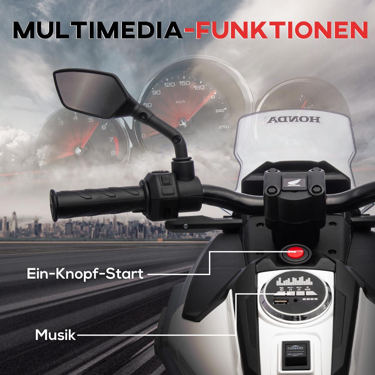 KINDER Elektro-Motorrad, 12V Kindermotorrad mit MP3, USB, LED-Scheinwerfer Weiß - Weiß, Kunststoff (107/46/75cm) - AIYAPLAY