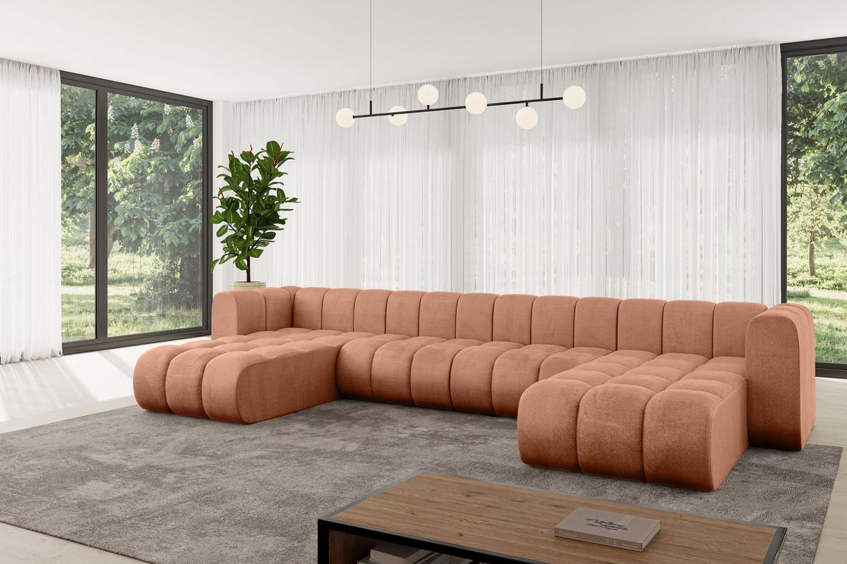 WOHNLANDSCHAFT modulares Sofa Joren-U2 - 410x177x70 cm Apricot - Koralle, Holzwerkstoff/Textil (410/70/177cm) - ALTDECOR