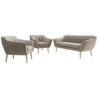 SITZGARNITUR PIRS 3+1+1 - Greige Strukture - Holzbeine - Greige/Buchefarben, Holzwerkstoff/Textil (180/75/74cm) - MKS