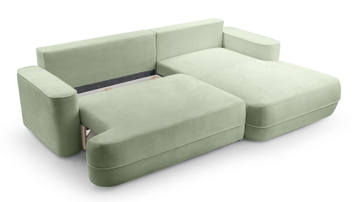 ECKCOUCH L Form Peoni Salbeigrün 267/168/87 cm mit Schlaffunktion R - Pastellgrün/Schwarz, Kunststoff/Textil (267/168cm) - AX Living