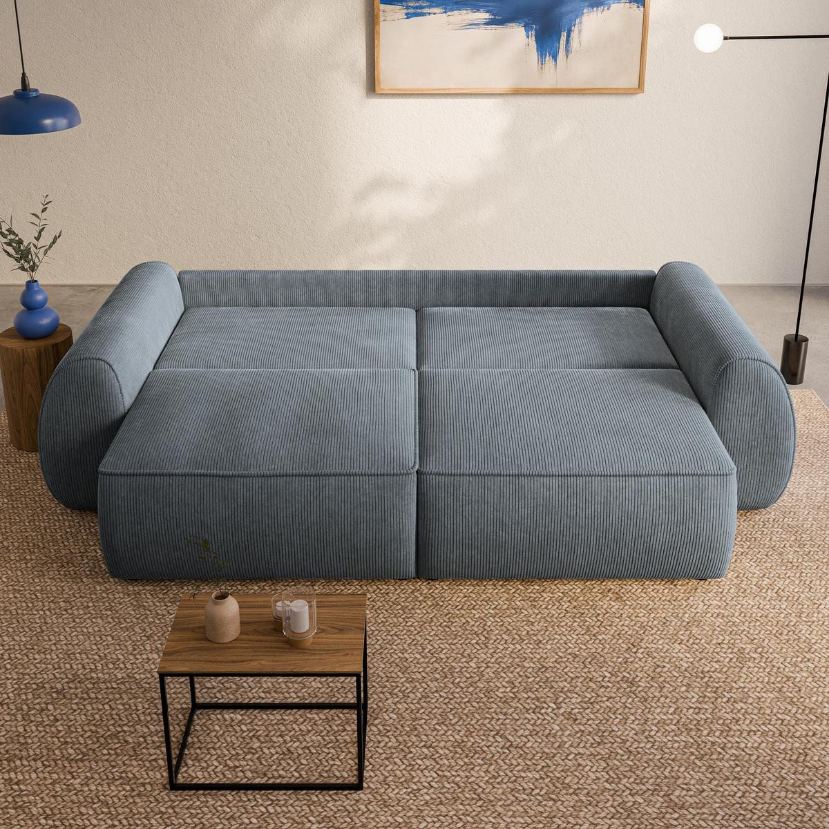 BETTSOFA ZEFEO Grau Kordstoff mit Schlaffunktion - Grau, Textil (264/96/106cm) - MASSENO