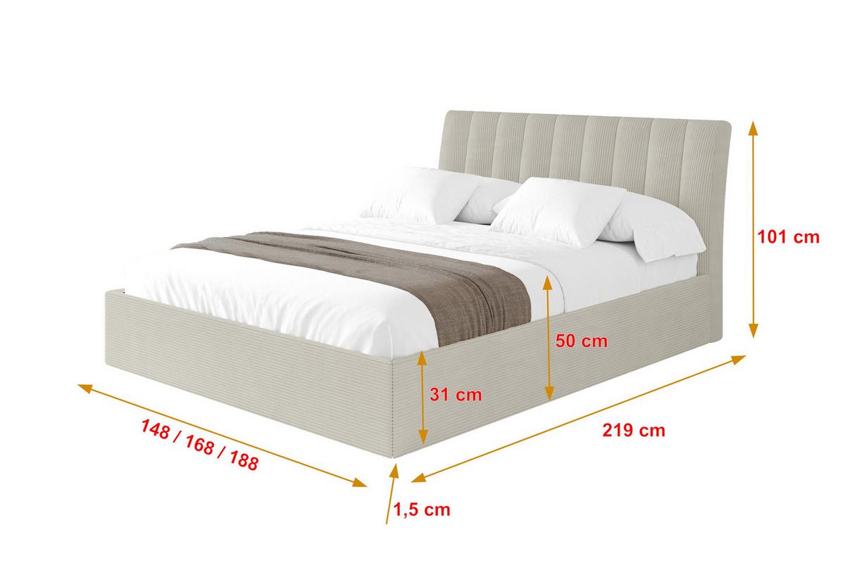 POLSTERBETT mit Bettkasten und Lattenrost, Boxbett ohne Matratze - ILAN 140x200 Creme - Creme, Holzwerkstoff/Textil (140/200cm) - ALTDECOR