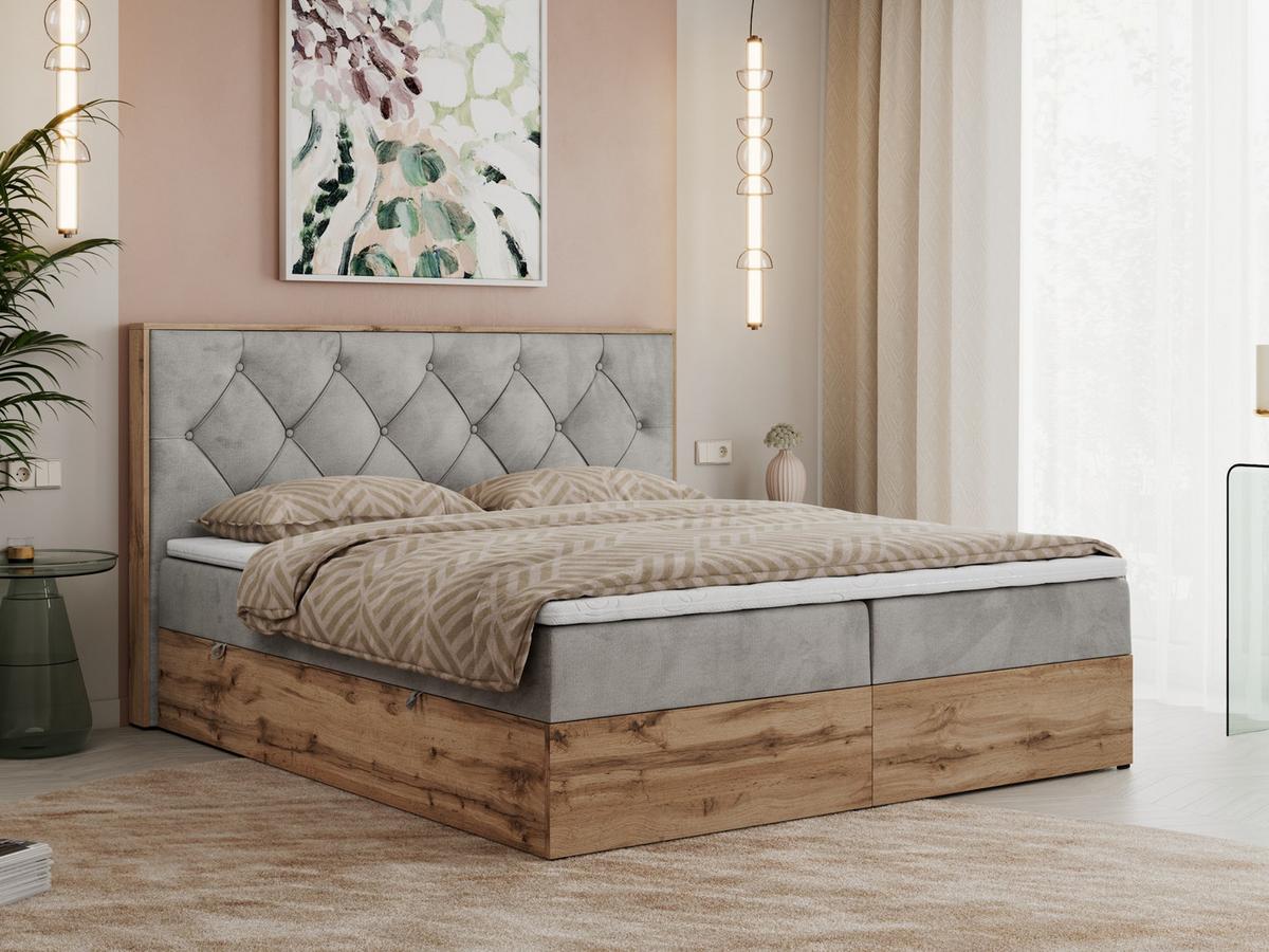 BOXBETT VENETO 140/200 Hellgrau Velvet - H3 - Hellgrau, Holz/Textil (140/200cm) - MKS