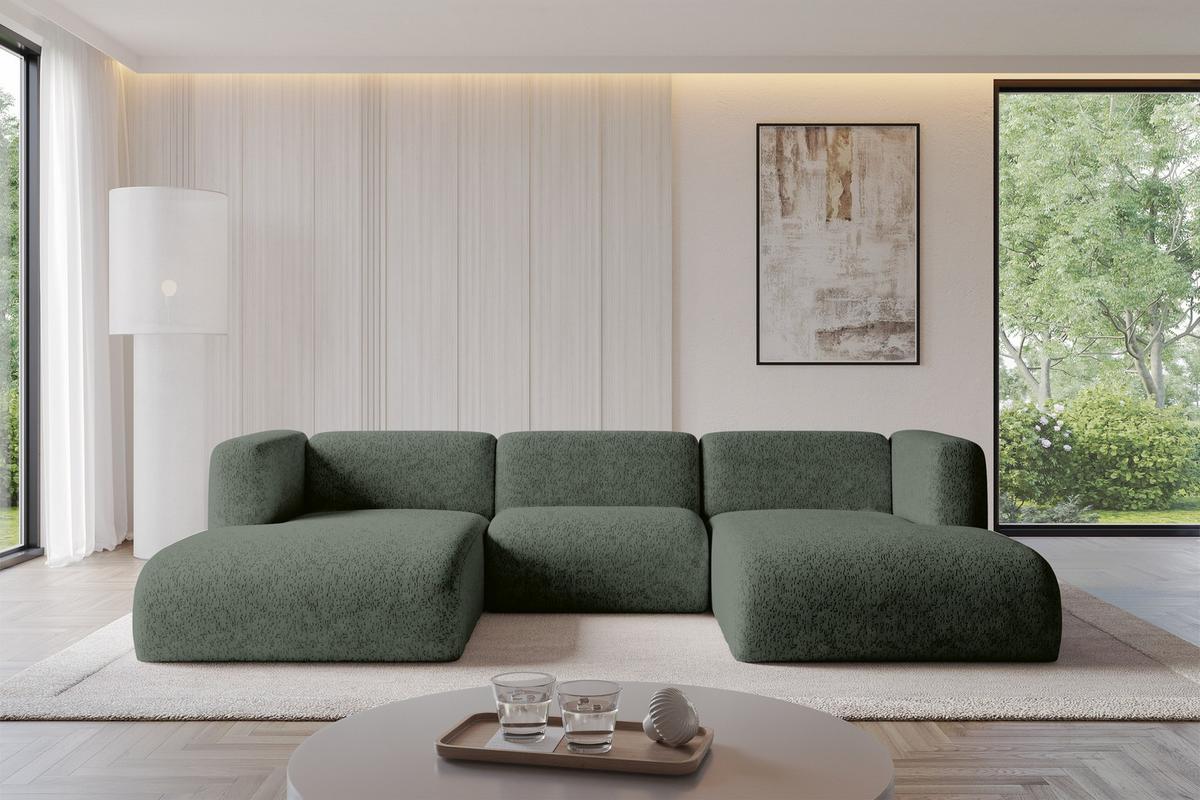WOHNLANDSCHAFT MIRA-U1 317x179x70 Grün Velours - Schwarz/Grün, Holzwerkstoff/Kunststoff (317/70/179cm) - ALTDECOR