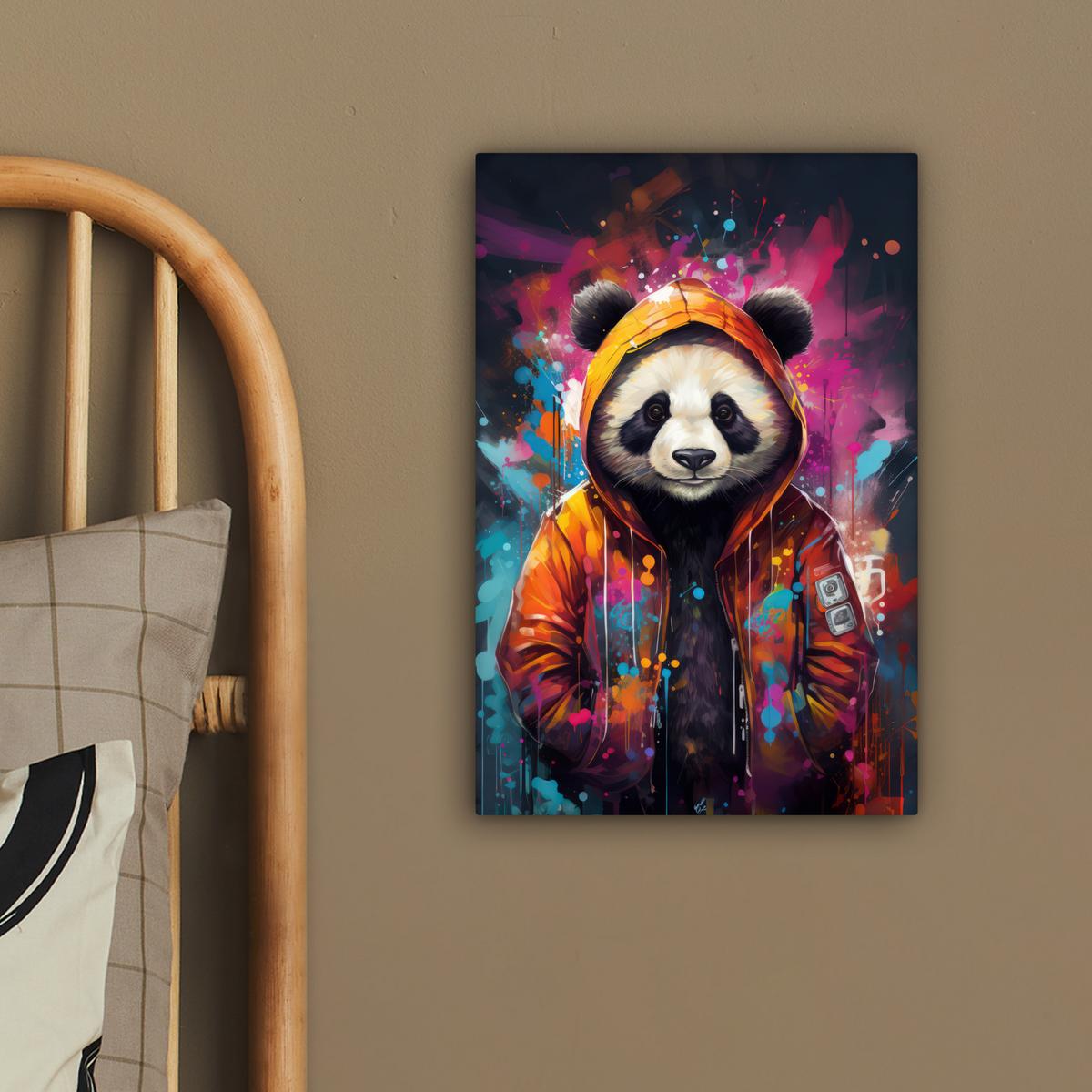 LEINWANDBILD Panda - Jacke - Graffiti - Orange Deko Wohnzimmer 20x30 cm - Orange, Textil (20/30cm) - MuchoWow
