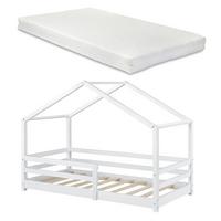 HAUSBETT Knätten mit Matratze - Weiß, Holz/Textil (90/200cm) - [en.casa]