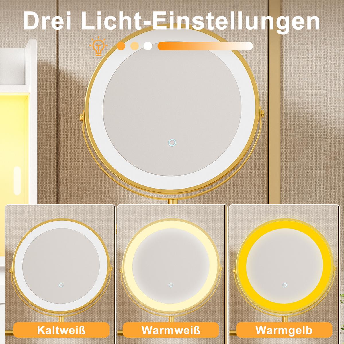 SCHMINKTISCH weiß mit 360° LED-Spiegel, Glasschiebetüren & 4 Schubladen - Weiß, Holzwerkstoff (112/116/34.5cm) - Urban Meuble