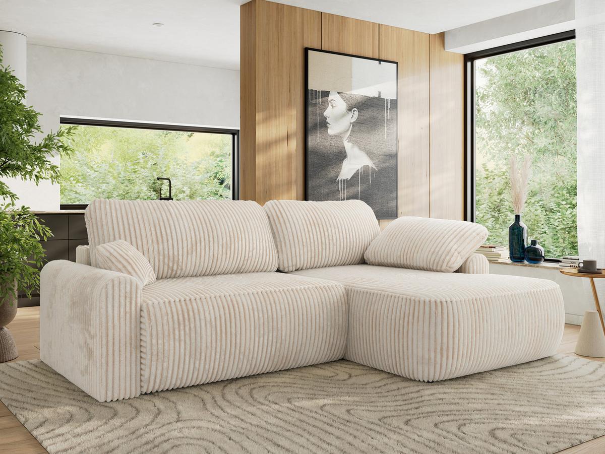 ECKSCHLAFSOFA CUBO L Creme Cord - rechts - Creme/Schwarz, Kunststoff/Textil (187/273cm) - MKS