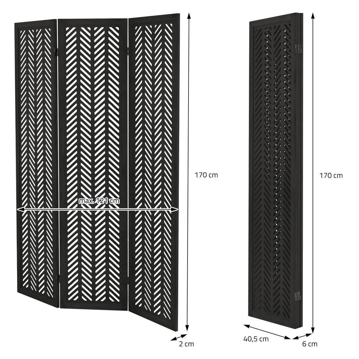 PARAVENT 3 teilig Kobe 170x121 cm Schwarz aus Holz - Schwarz, Holz (121/170/2cm) - ML-DESIGN