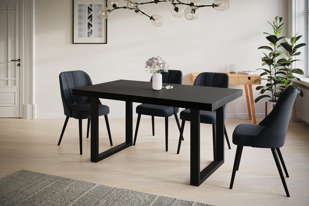 INDUSTRIELLER Esszimmertisch LOFT-U, ausziehbarer Tisch, Größe: 180-280X90X77 cm, Wohnzimmertisch Farbe: Schwarz, mit Metallbeinen in Farbe Schwarz - Schwarz, Holzwerkstoff (180/90/77cm) - Alpi-Möbel