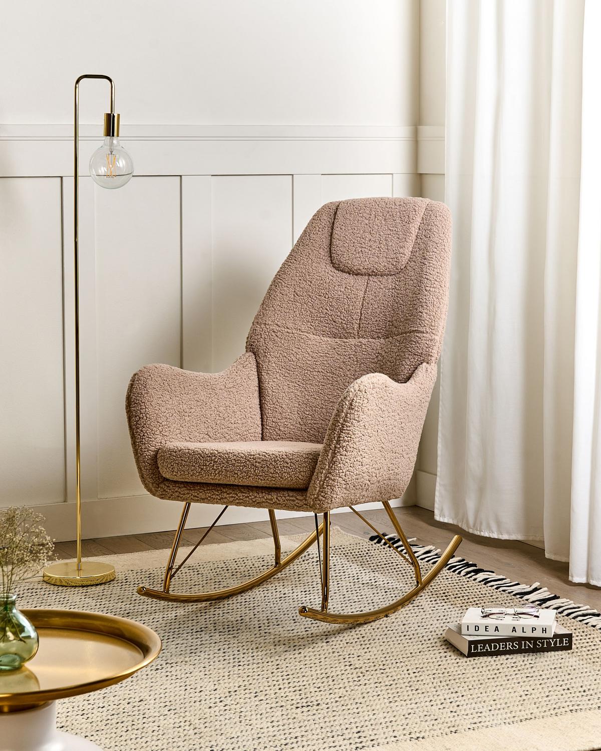 SCHAUKELSESSEL Beige Gulsele - Beige/Goldfarben, Textil (70/105/95cm) - Beliani
