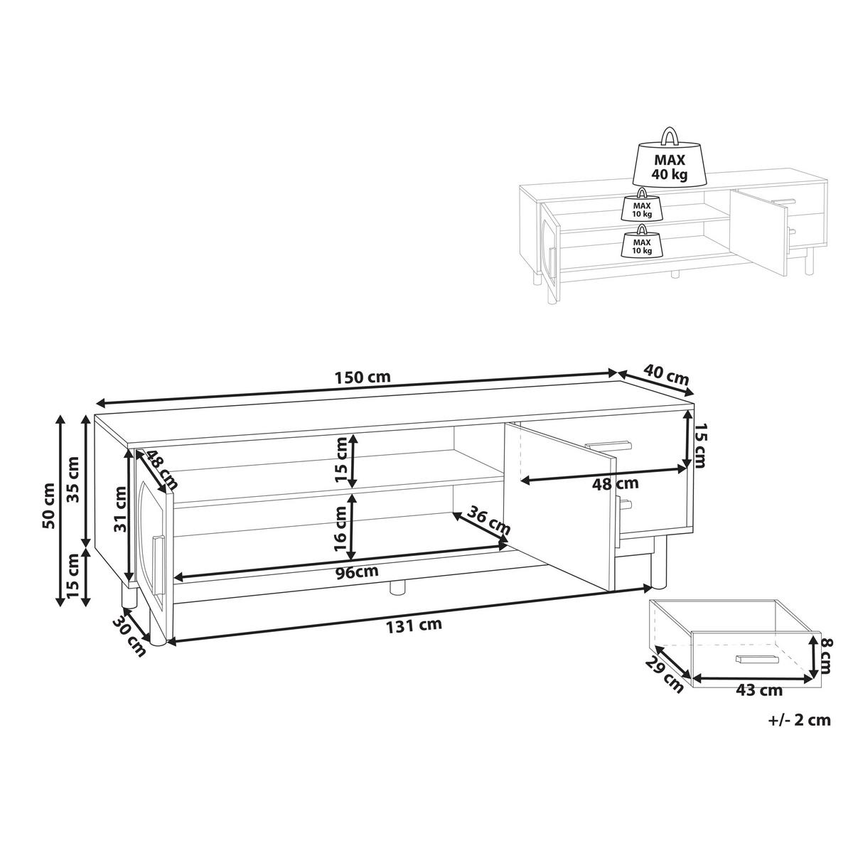 TV-MÖBEL Hellbraun Costello - Hellbraun/Braun, Holzwerkstoff (150/50/40cm) - Beliani