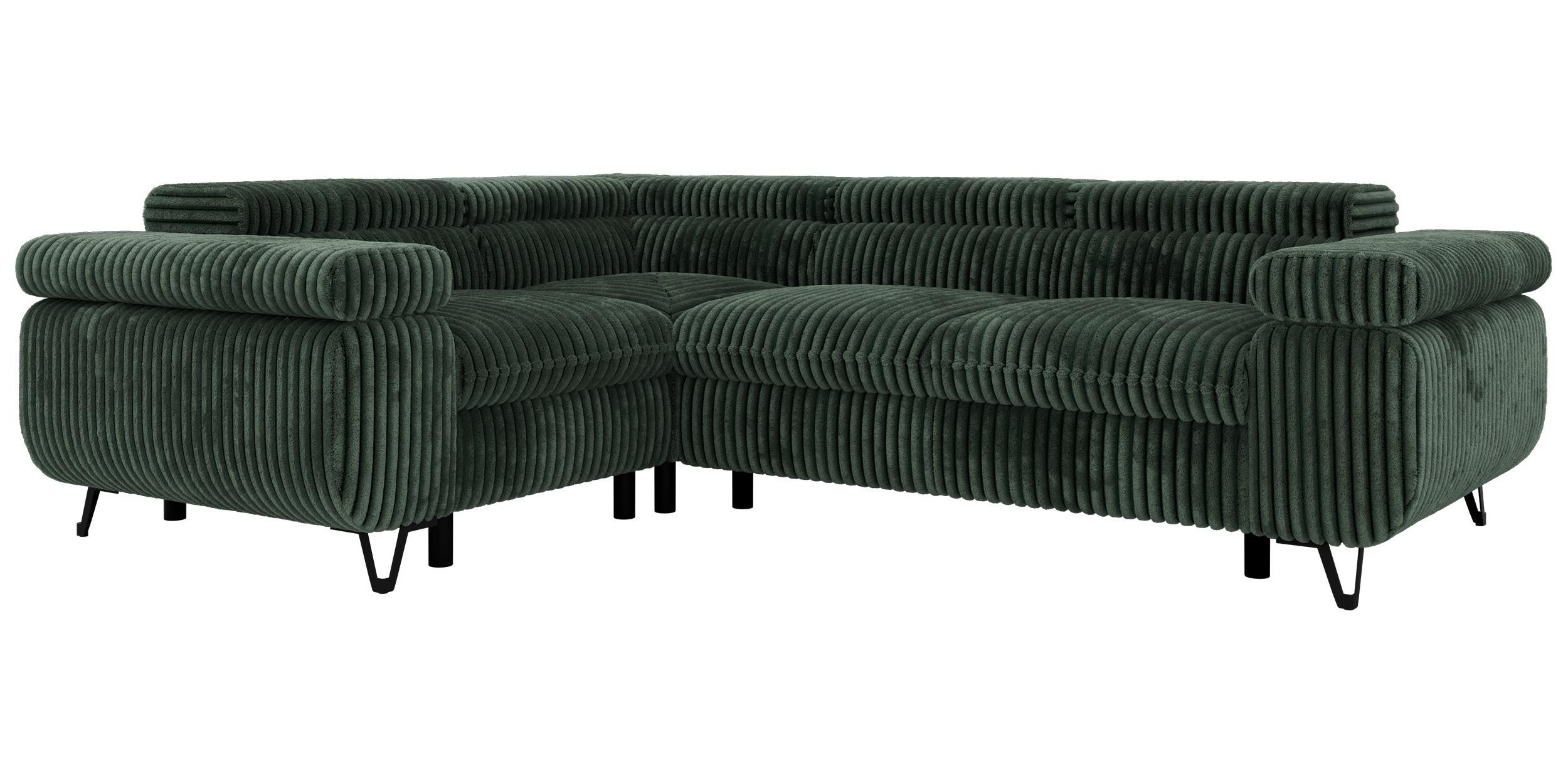 ECKSOFA ORSO L Dunkelgrün Cord - Links Seite - Dunkelgrün/Schwarz, Textil/Metall (197/268cm) - MKS