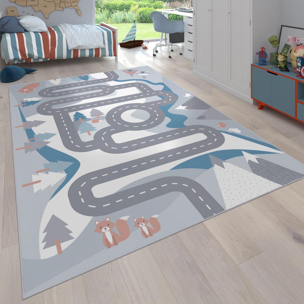 KINDERTEPPICH Waschbar, mit Wald‑Straßen-Motiv, Creme, 100 x 200 cm - Creme, Textil (200/100cm) - KADIMA DESIGN