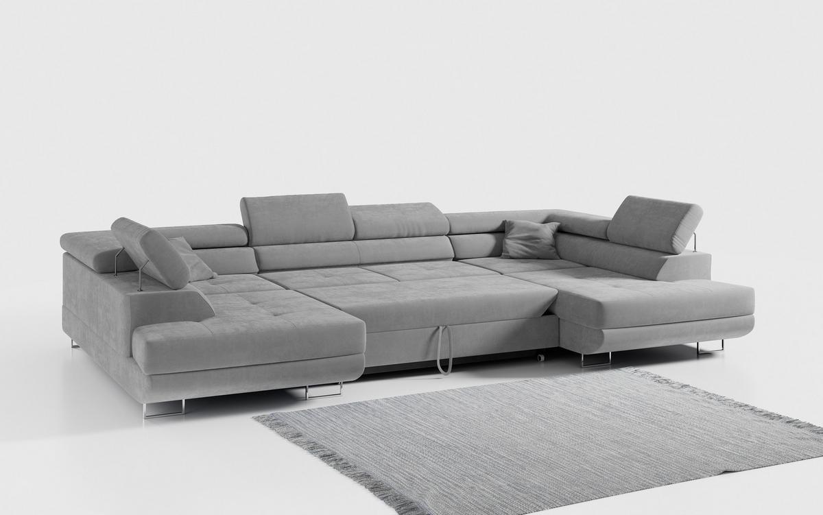 WOHNLANDSCHAFT GUSTAW U Hellgrau Velvet - Silberfarben/Hellgrau, Textil/Metall (340/55/205cm) - MKS