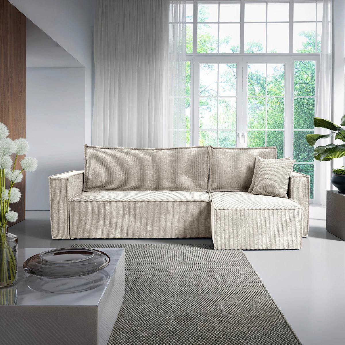 ECKSOFA Ezekiel 3 Sitzplätze Gebrochenes Weiß - Weiß, Holz (236/145cm) - Petits-meubles