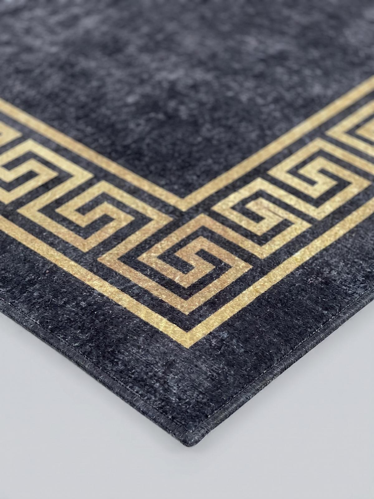 TEPPICH Flachgewebe Waschbar PIZOL in Schwarz, mit Mäander-Muster, 120 x 170 cm - Schwarz, Textil (120/170cm) - KADIMA DESIGN
