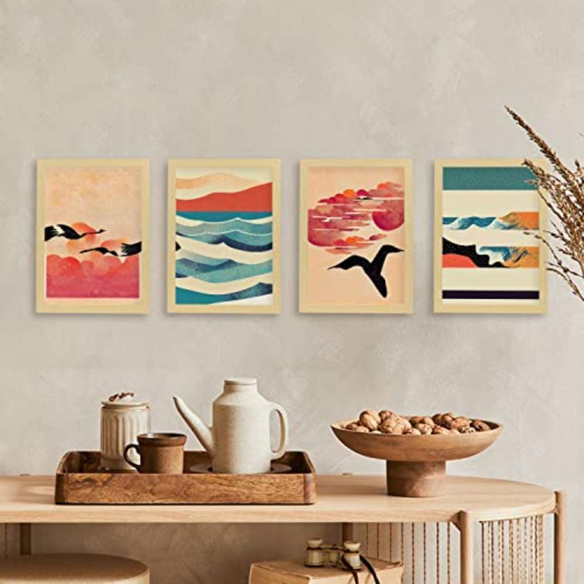 POSTER Set mit 4 Vogel im Abstrakt Moderne Galaxien A3 Rahmenlos - Klar, Papier (29.7/3cm) - Nacnic