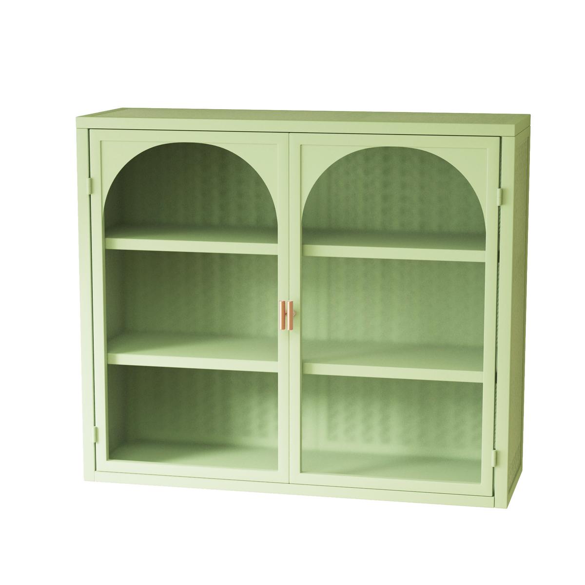 WANDSCHRANK Metall & Glas 2 Türen mit 3 Ebenen & Webmuster Grün 70cm - Grün, Metall (70/60/23cm) - Urban Meuble