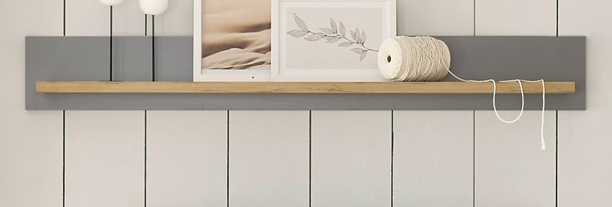 WANDBOARD grau, Artisan Eiche Landhaus, Wandregal 150 cm - Eiche Artisan/Grau, Holzwerkstoff (150/20/19cm) - Furn.Design