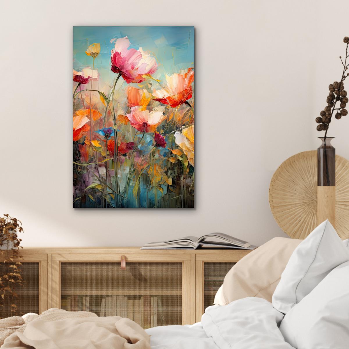 METALLBILD Blumen - Aquarell - Kunst - Botanisch - Natur Deko Schlafzimmer 40x60 cm - Orange, Metall (40/60cm) - MuchoWow