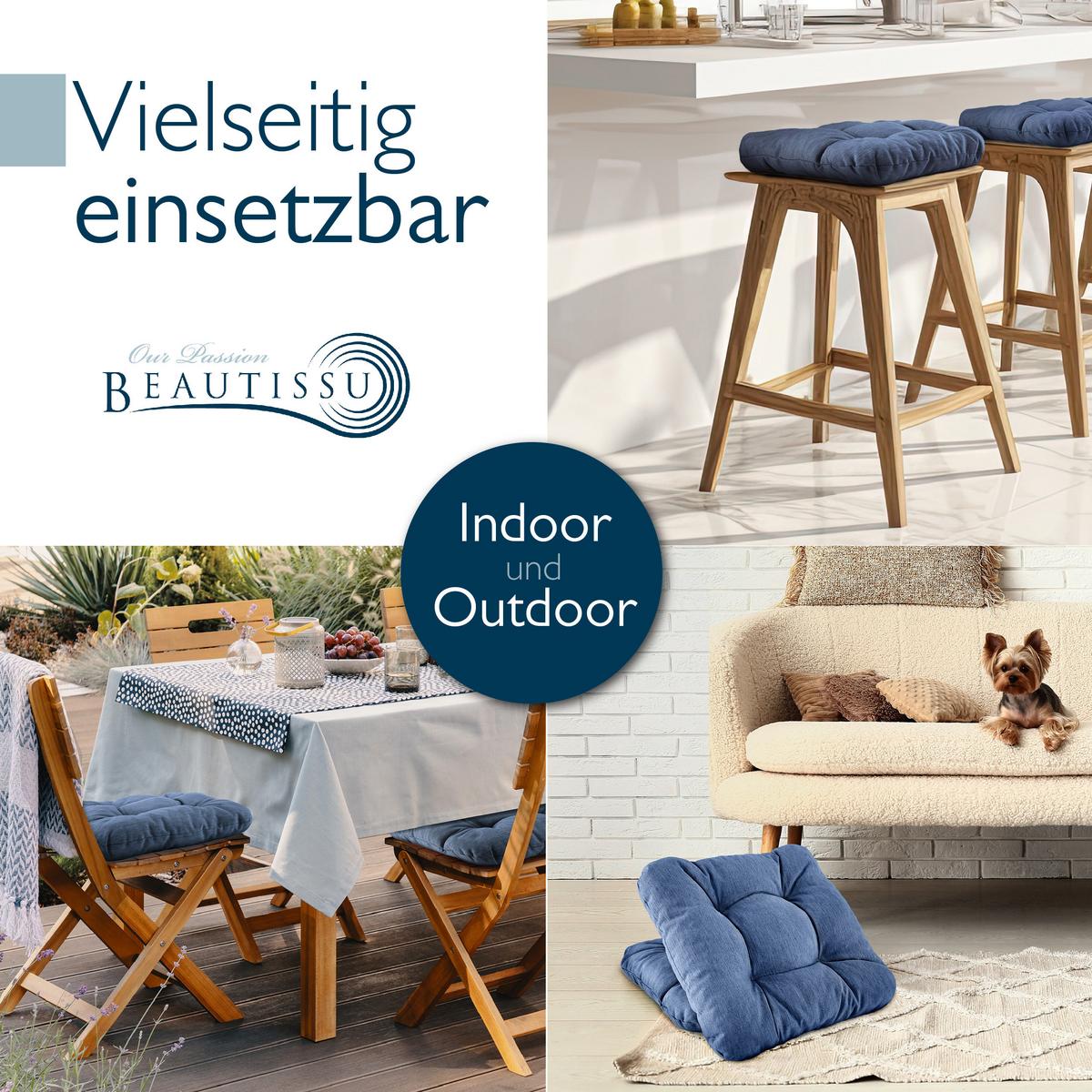 STUHLKISSEN HighLux SK 40/40/8cm Dunkelblau (4tlg) - Dunkelblau, Textil (40/40/32cm) - Beautissu 