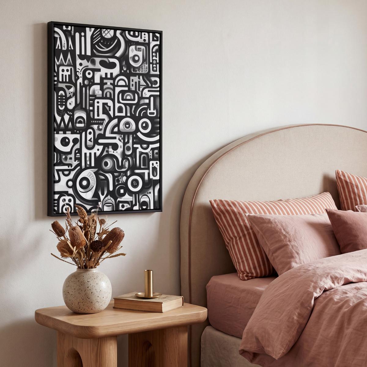 LEINWAND Bilder mit Rahmen - Symbole - Abstrakt - Grafik - Schwarz - 40x60 - Schwarz, Textil (40/60cm) - MuchoWow