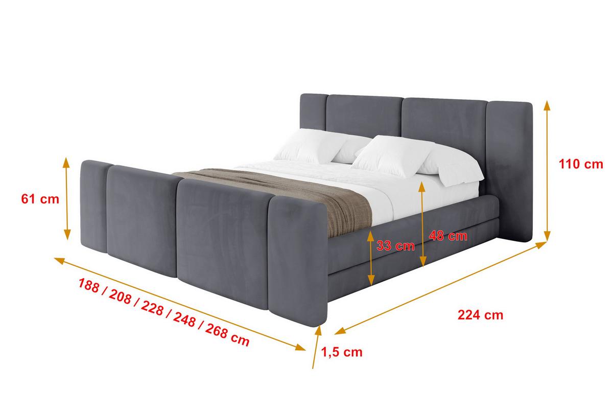 POLSTERBETT mit Bettkasten, Fußteil und Lattenrost, Bett mit Matratze H3/H4 - TEVO-Z 140x200 Dunkelgrau - Dunkelgrau, Holzwerkstoff/Textil (140/200cm) - ALTDECOR