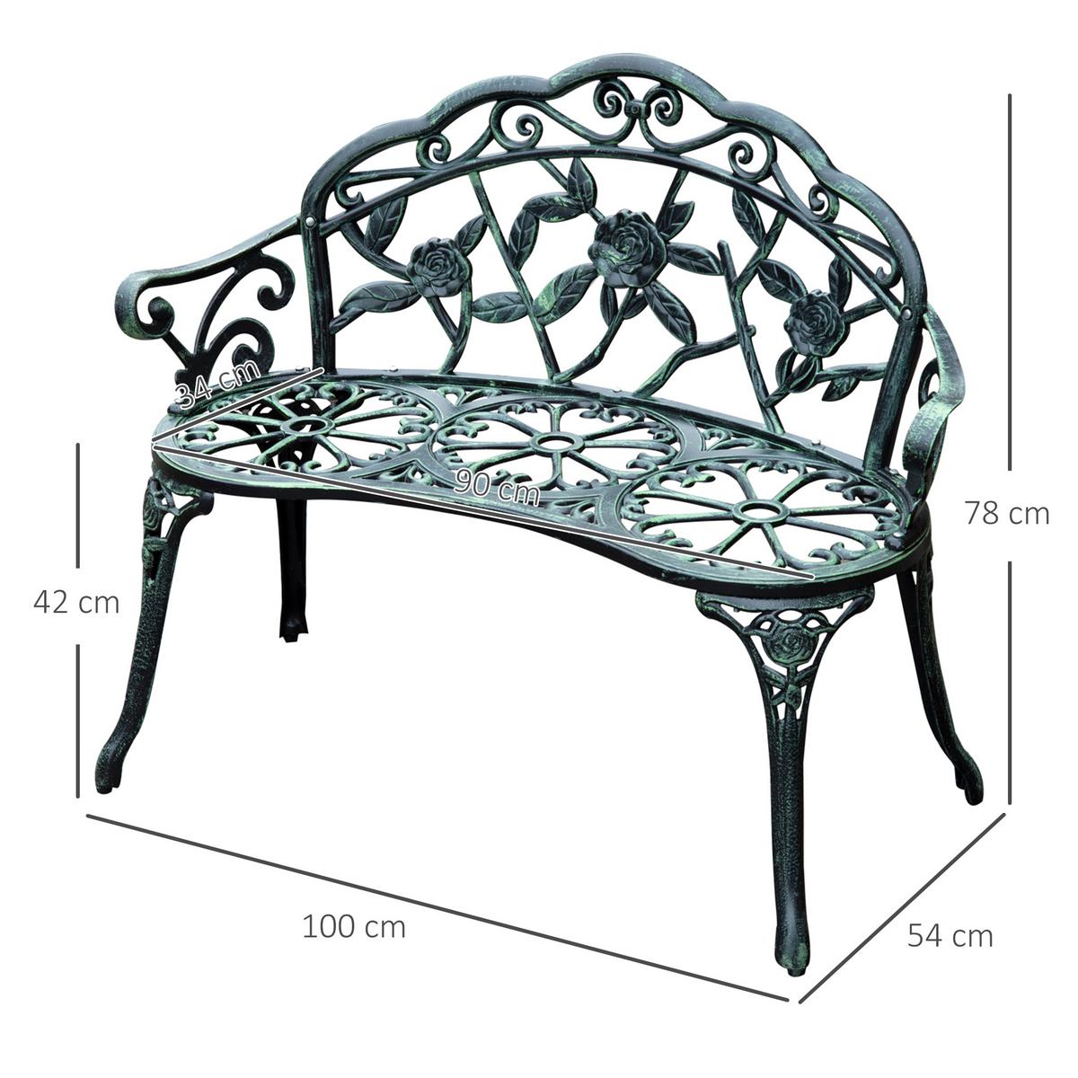 GARTENBANK, Parkbank, 100 x 54 x 78 cm, Metall, Antik Grün - Grün, Metall (54/78/100cm) - Outsunny