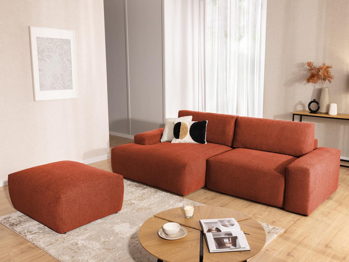 HOCKER Lennon aus Terrakotta Strukturstoff mit vielseitiger Nutzung - Terracotta/Schwarz, Holz/Kunststoff (102/42/76cm) - S-Style