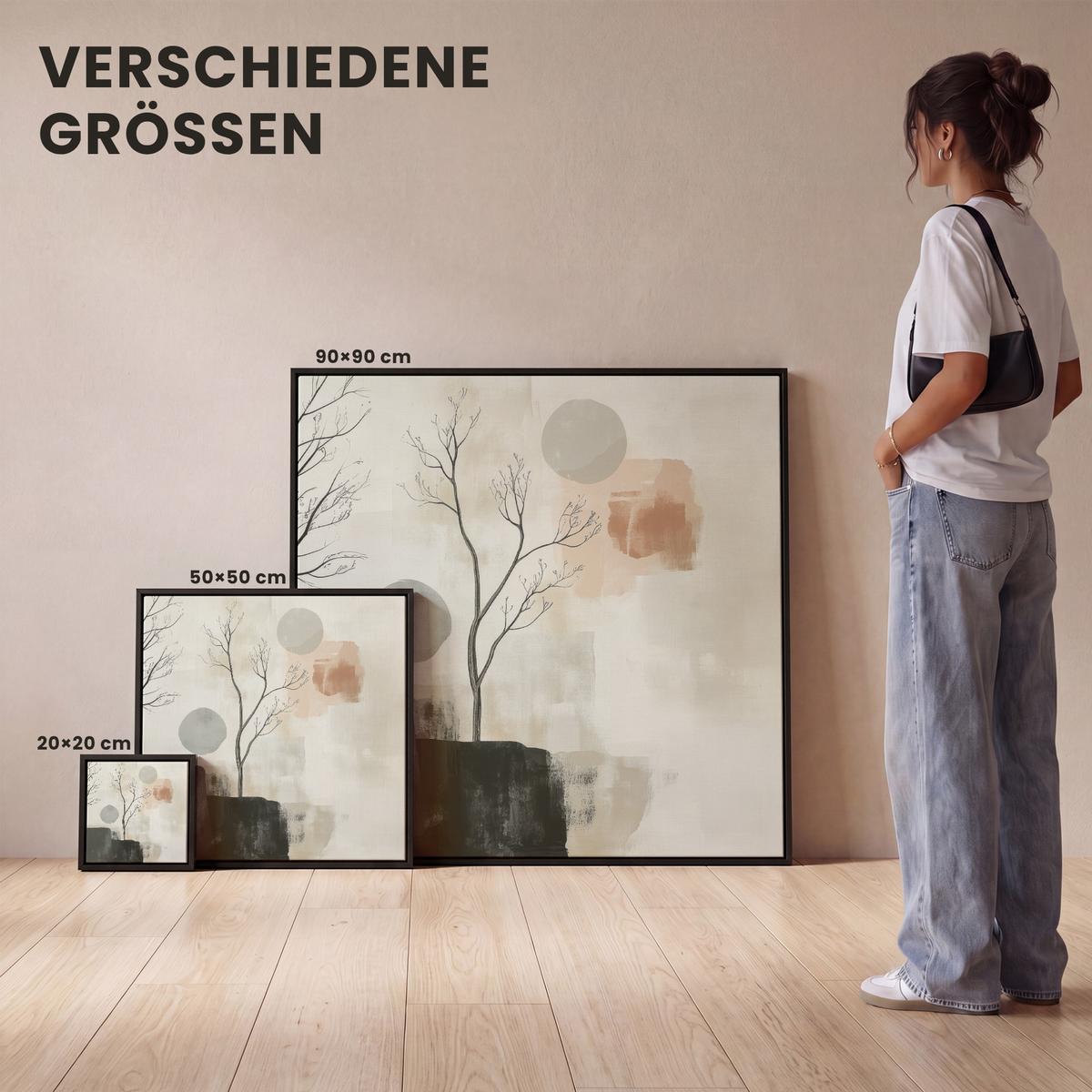 LEINWAND Bilder mit Rahmen - Wabi sabi - Beige - Pflanze - 50x50 - Sandfarben, Textil (50/50cm) - MuchoWow