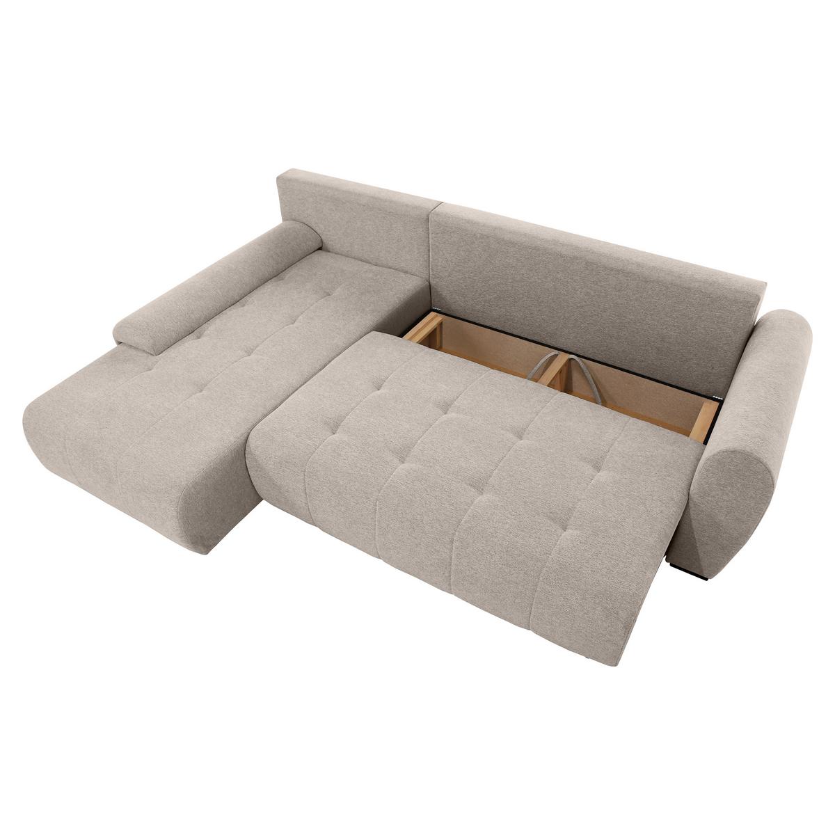ECKSCHLAFSOFA Dallas mit Bettkasten, 255 cm, Beige, links, Velour-Stoff - Cappuccino, Textil (255/175cm) - Beautysofa