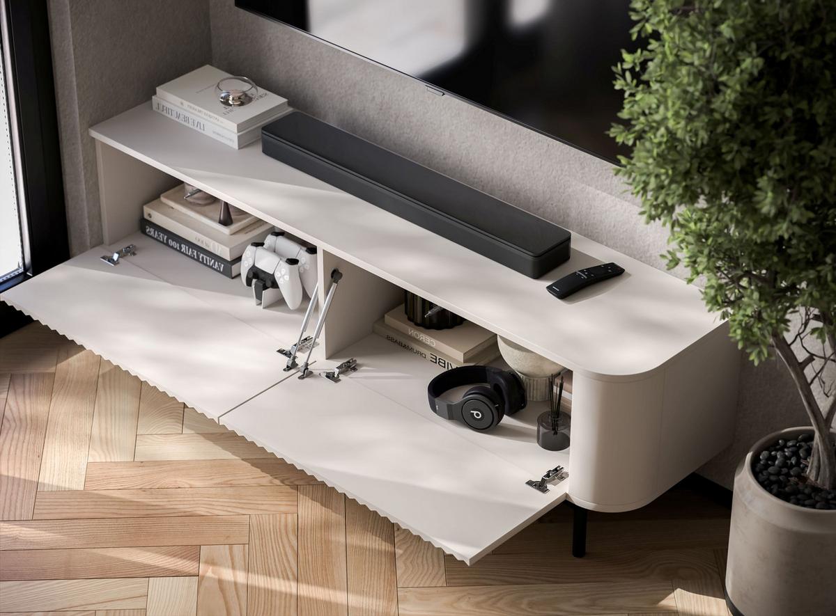 TV-LOWBOARD Aurora Kaschmir matt 140 cm mit schwarzem Metallrahmen - Kaschmir/Schwarz, Holzwerkstoff/Metall (140/44/35cm) - Meble Lindner
