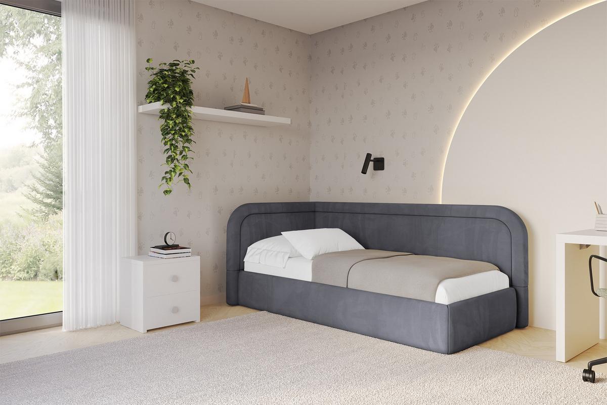 EINZELLBETT Jugendbett mit Bettkasten, Rechts - JOVY 90x200 Dunkelgrau - Titanfarben, Holzwerkstoff/Textil (90/200cm) - ALTDECOR