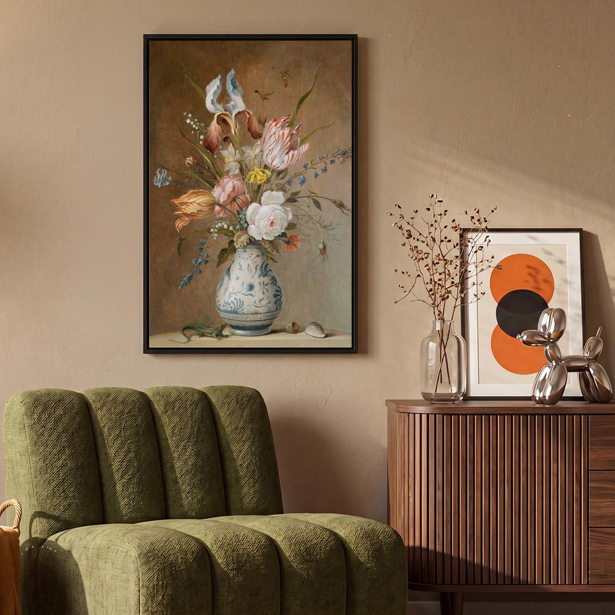LEINWAND Bilder mit Rahmen - Alte Meister - Blumen - Balthasar van der Ast - 60x90 - Hellbraun, Textil (60/90cm) - MuchoWow